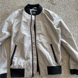 Hollister Gray Bomber Jacket with Black Ribbed Details